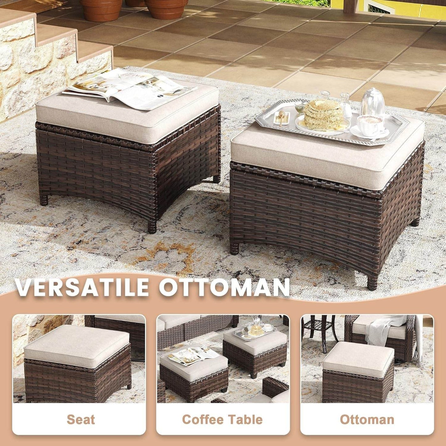 Nine Piece Outdoor Patio Wicker Furniture Set with Fire Table - Loft&Timber