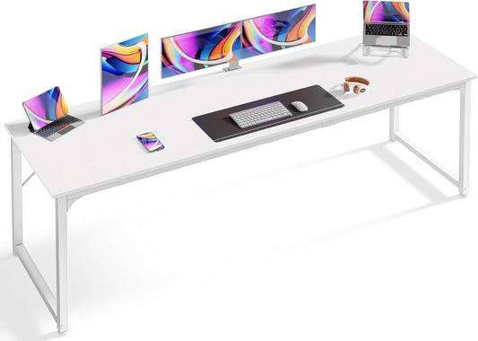 Computer Desk, 80 Inch Office Desk, Gaming Desk with Storage, Writing Desk Work Desk for Home Office, Study, Long Simple Desk, Large Legroom, Metal Frame, White-0