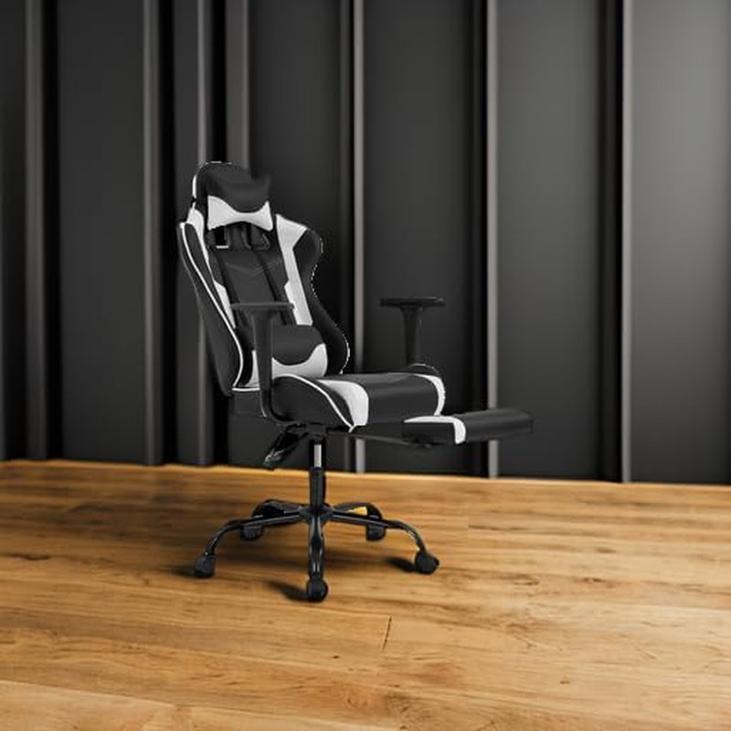Ergonomic Office, PC Gaming Chair Cheap Desk Chair Executive PU Leather Computer Chair Lumbar Support with Footrest Modern Task Rolling Swivel Chair for Women, Men(White)-1