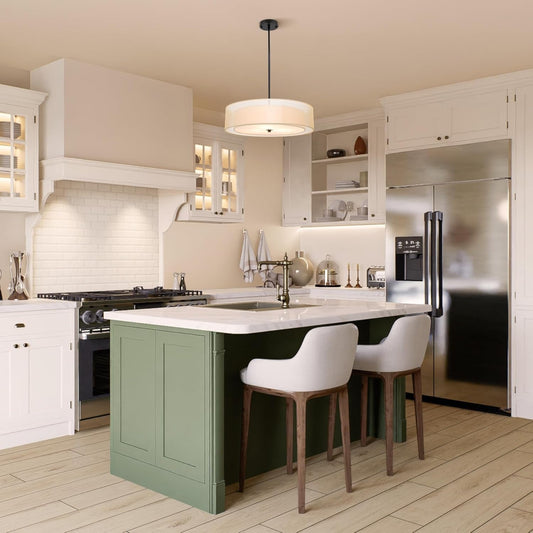 20" Black Drum Pendant Light 3-Light Fabric - Loft&Timber