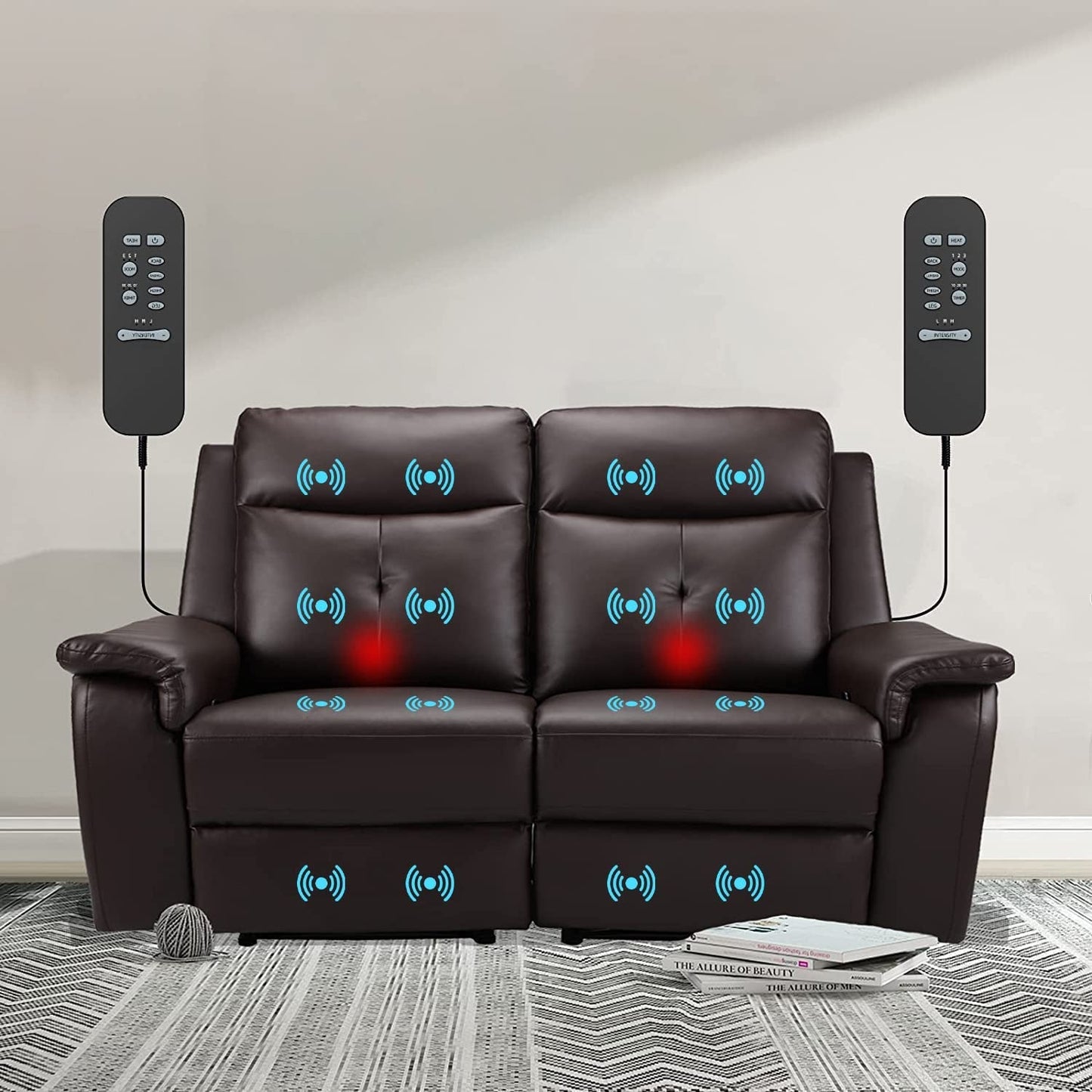 2 Seater Recliner Sofa - Double Reclining Loveseat with Massage & Heating - PU Leather Manual Home Theater Seating Manual Recliner Motion Living Room Chair-1