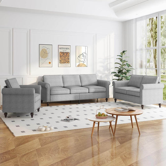 Living Room Couch Set in Light Gray - Loft&Timber