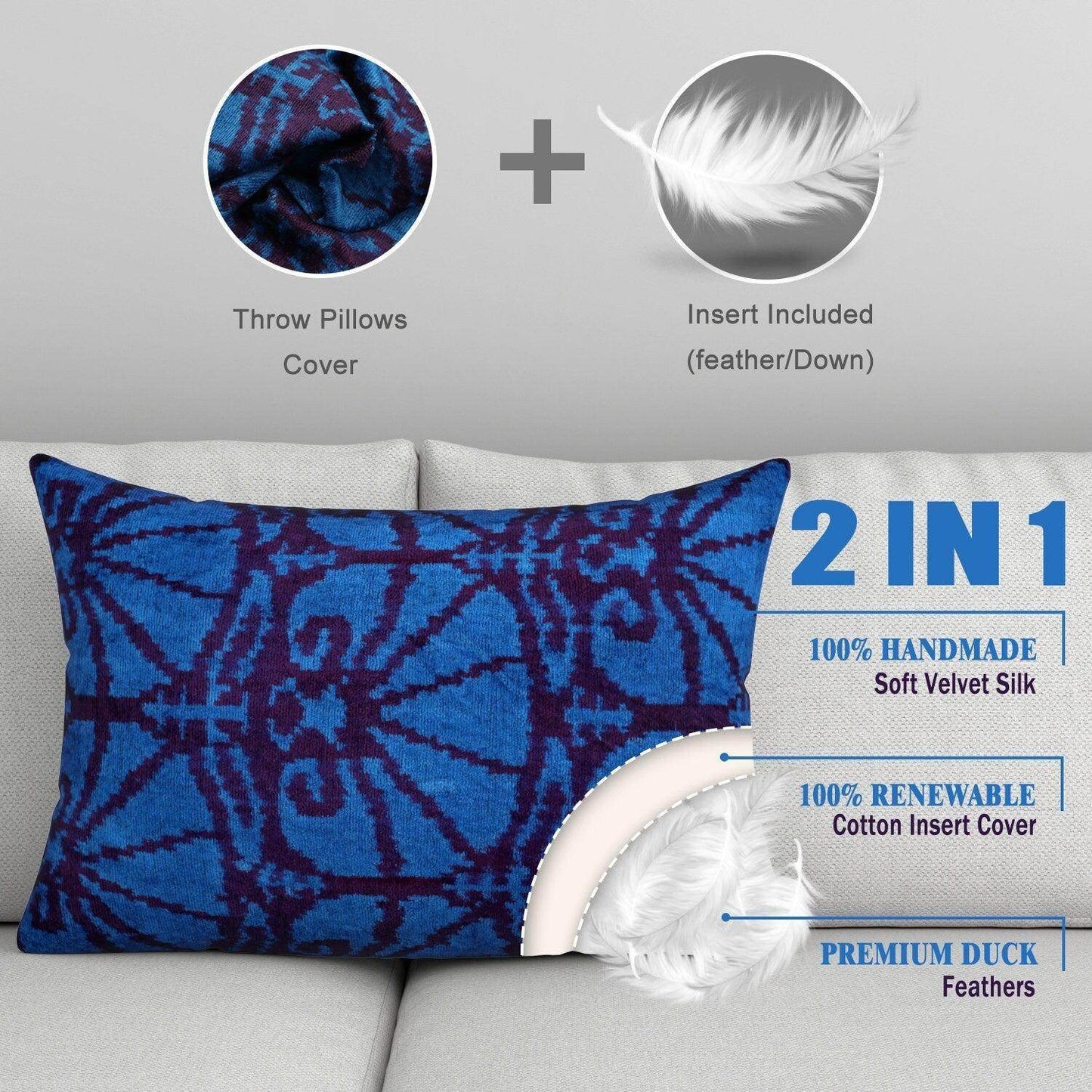 Canvello Decorative Blue Lumbar Throw Pillows For Couch - 16x24 in - Loft&Timber