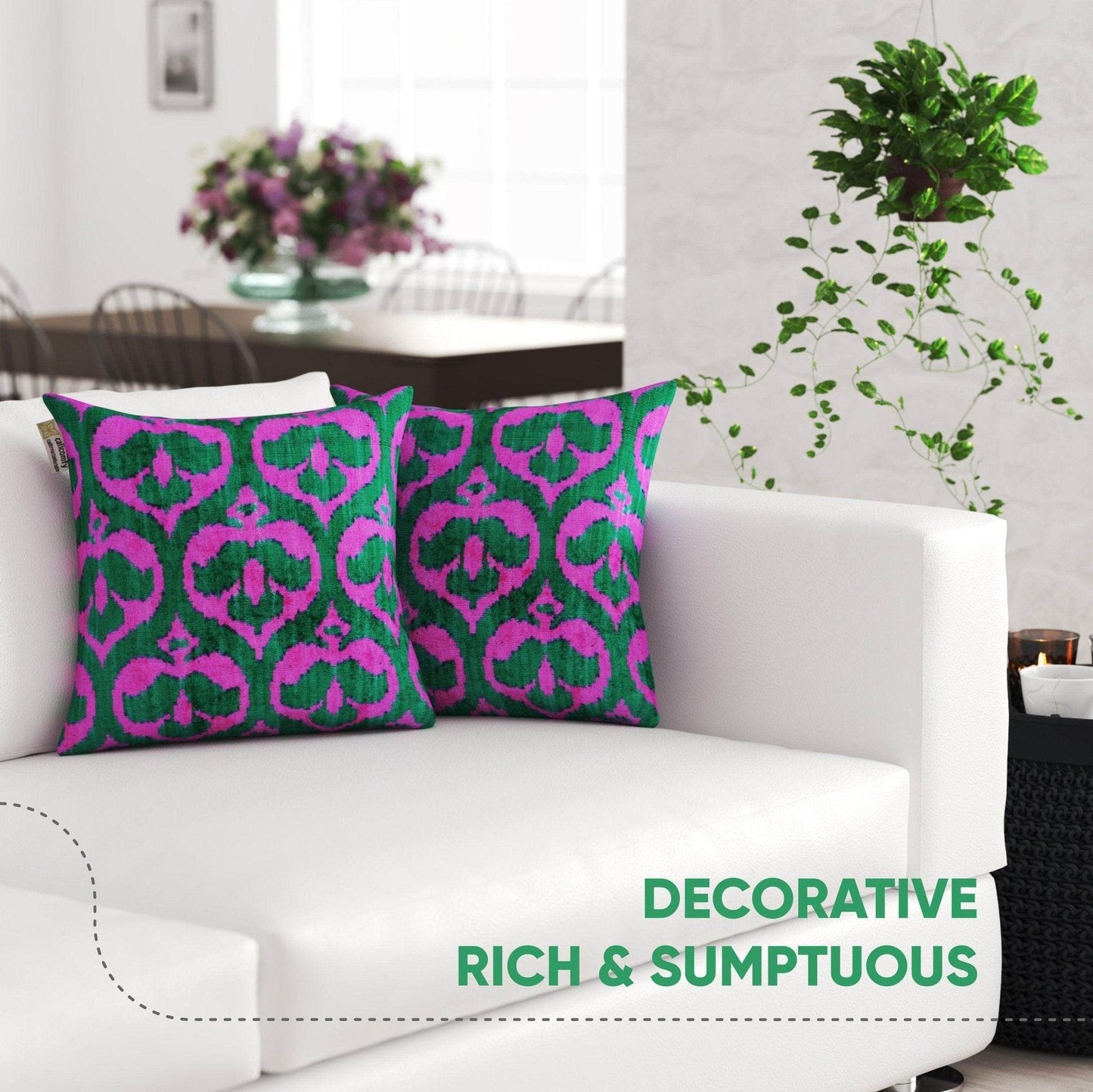 Canvello Decorative Green Pink Pillows For Couch with Down Insert - 18x18 in - Loft&Timber