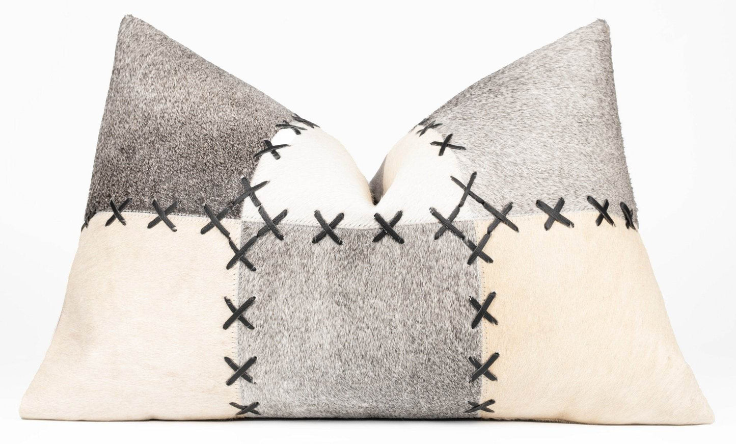 Canvello Genuine Cowhide Leather Decorative Throw Pillows - Handmade Patchwork Boho Accent Pillows For Sofa, Couch, Bed, Chair - Western Southwestern Farmhouse Pillow Covers With Feather Down Insert Included - Loft&Timber