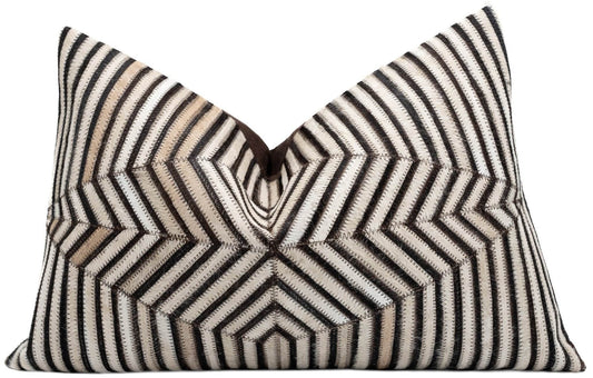 Canvello Genuine Cowhide Leather Decorative Throw Pillows - Handmade Patchwork Boho Accent Pillows For Sofa, Couch, Bed, Chair - Western Southwestern Farmhouse Pillow Covers With Feather Down Insert Included - Loft&Timber