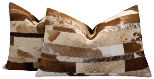 Canvello Genuine Cowhide Leather Decorative Throw Pillows - Handmade Patchwork Boho Accent Pillows For Sofa, Couch, Bed, Chair - Western Southwestern Farmhouse Pillow Covers With Feather Down Insert Included) - Loft&Timber