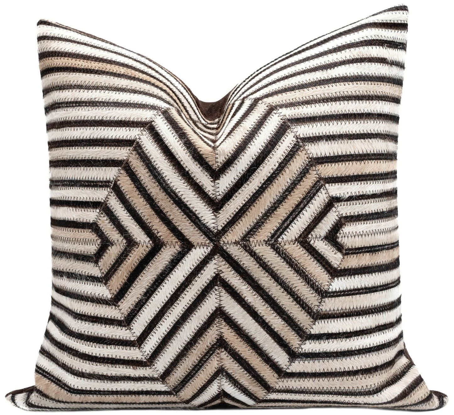 Canvello Genuine Cowhide Leather Decorative Throw Pillows - Handmade Patchwork Boho Accent Pillows For Sofa, Couch, Bed, Chair - Western Southwestern Farmhouse Pillow Covers With Feather Down Insert Included - Loft&Timber