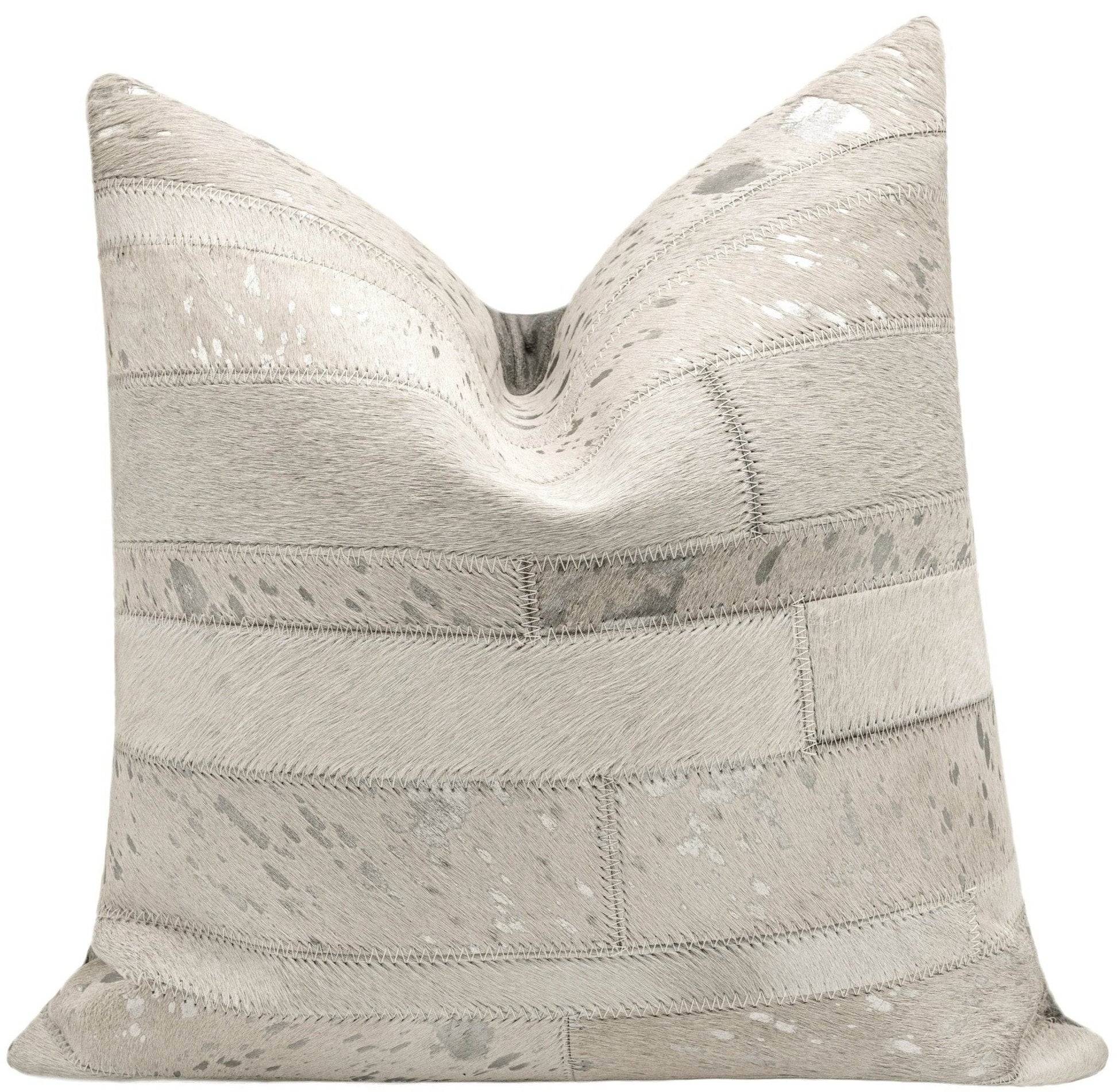 Canvello Genuine Cowhide Leather Decorative Throw Pillows - Handmade Patchwork Boho Accent Pillows For Sofa, Couch, Bed, Chair - Western Southwestern Farmhouse Pillow Covers With Feather Down Insert Included - Loft&Timber