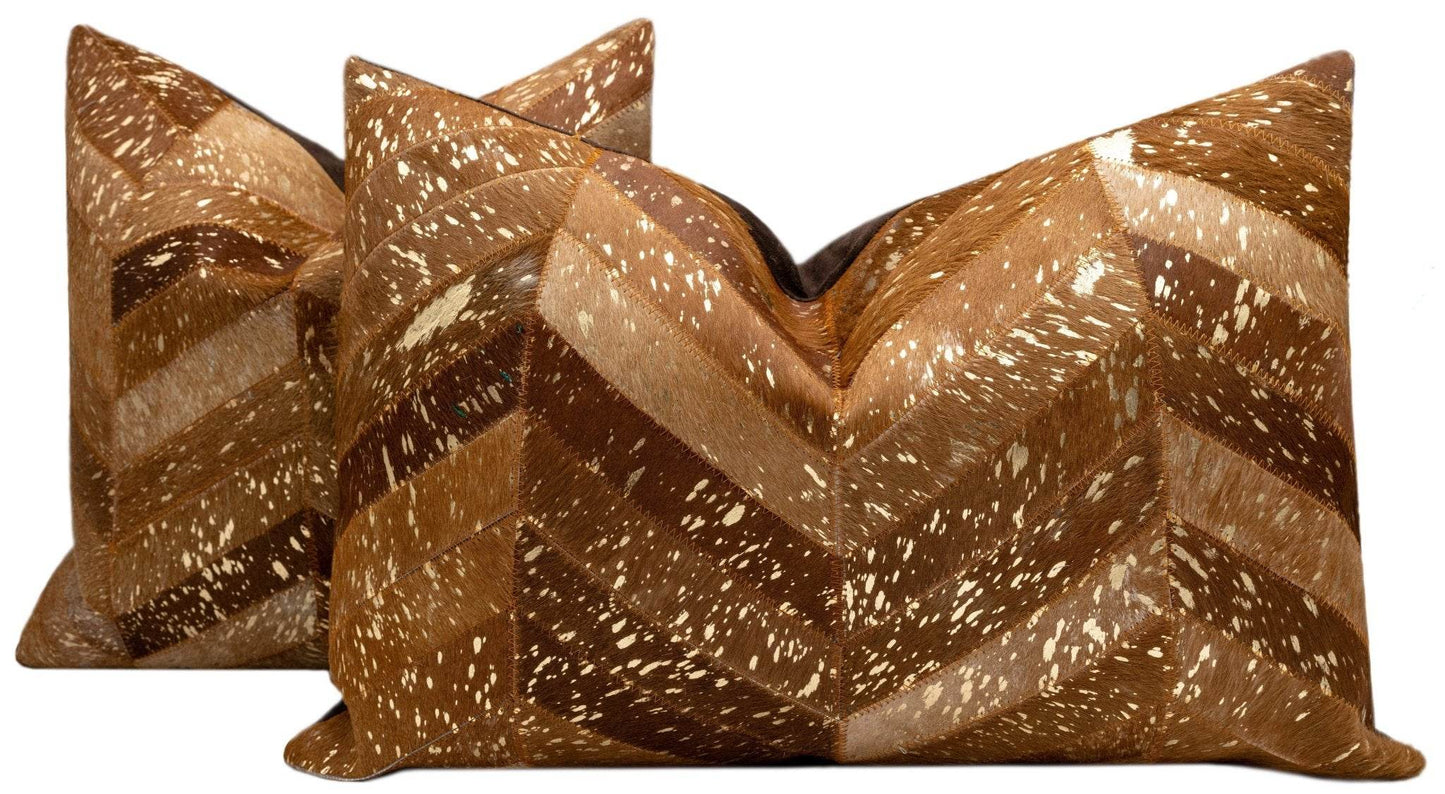 Canvello Genuine Cowhide Leather Decorative Throw Pillows - Handmade Patchwork Boho Accent Pillows For Sofa, Couch, Bed, Chair - Western Southwestern Farmhouse Pillow Covers With Feather Down Insert Included) - Loft&Timber