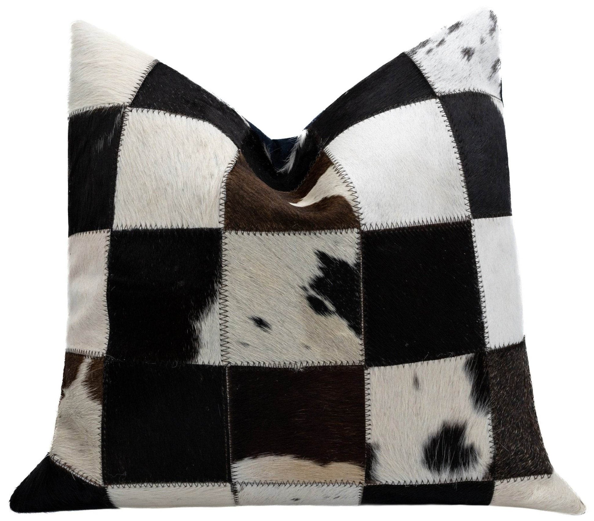 Canvello Genuine Cowhide Leather Decorative Throw Pillows - Handmade Patchwork Boho Accent Pillows For Sofa, Couch, Bed, Chair - Western Southwestern Farmhouse Pillow Covers With Feather Down Insert Included - Loft&Timber