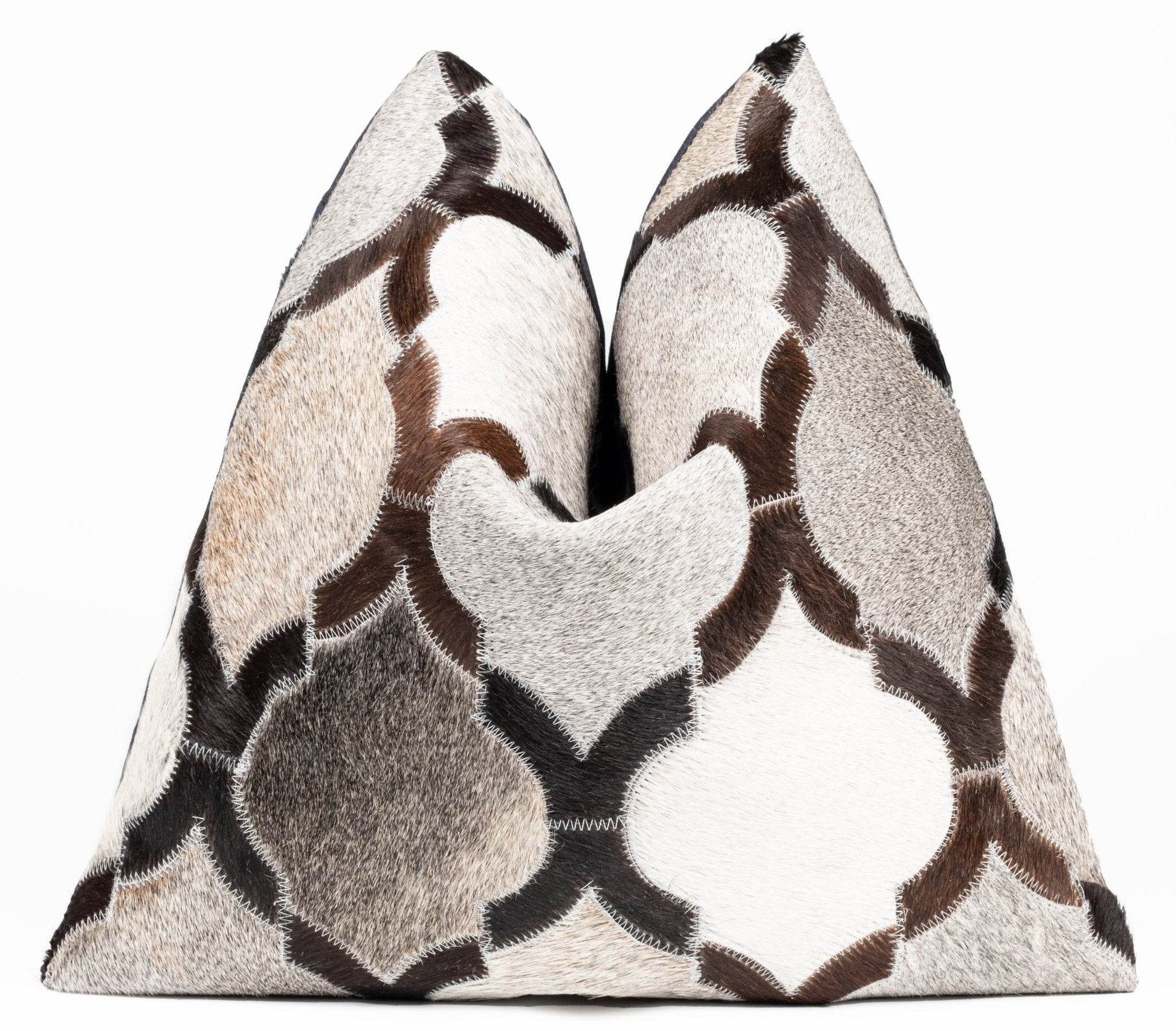 Canvello Genuine Cowhide Leather Decorative Throw Pillows - Handmade Patchwork Boho Accent Pillows For Sofa, Couch, Bed, Chair - Western Southwestern Farmhouse Pillow Covers With Feather Down Insert Included - Loft&Timber