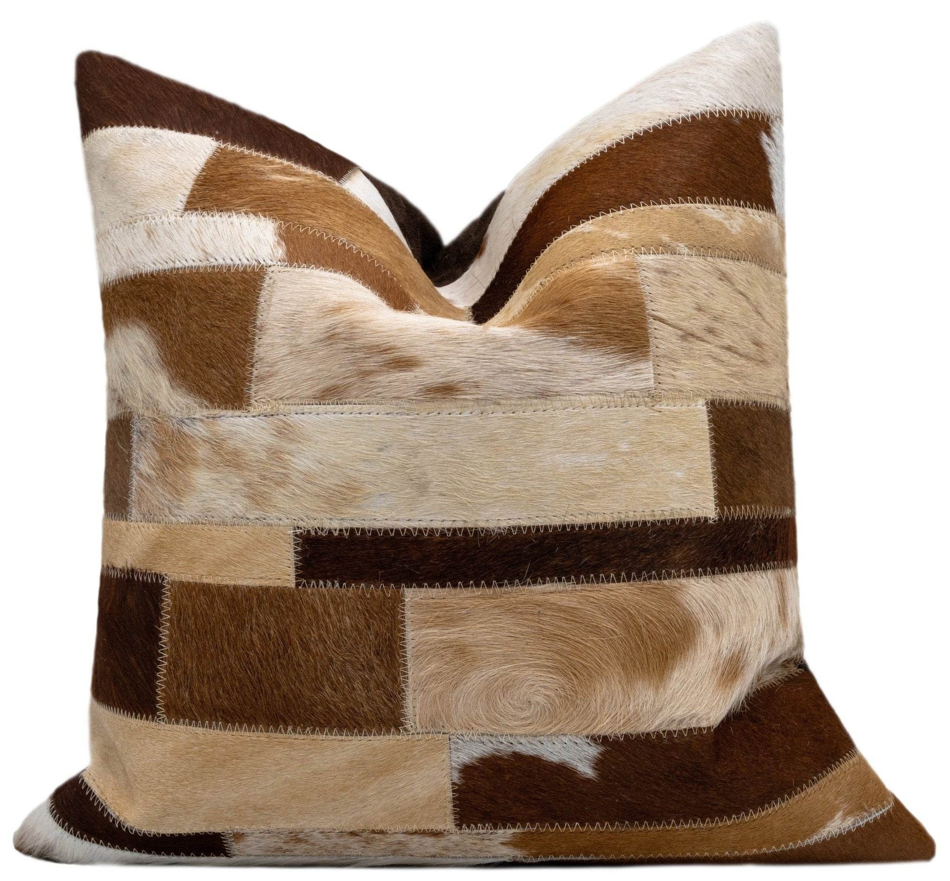 Canvello Genuine Cowhide Leather Decorative Throw Pillows - Handmade Patchwork Boho Accent Pillows For Sofa, Couch, Bed, Chair - Western Southwestern Farmhouse Pillow Covers With Feather Down Insert Included) - Loft&Timber