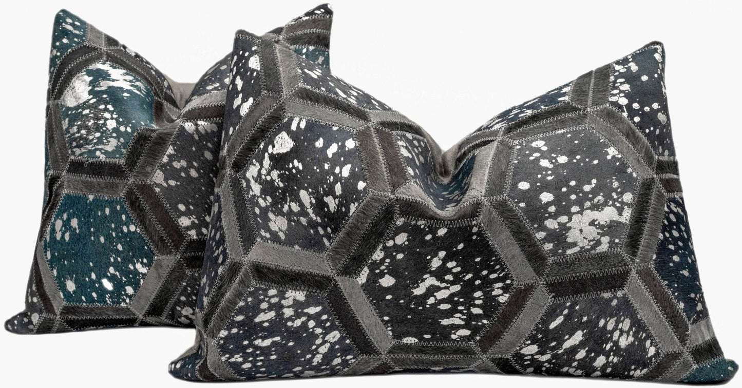 Canvello Genuine Cowhide Leather Decorative Throw Pillows - Handmade Patchwork Boho Accent Pillows For Sofa, Couch, Bed, Chair - Western Southwestern Farmhouse Pillow Covers With Feather Down Insert Included - Loft&Timber