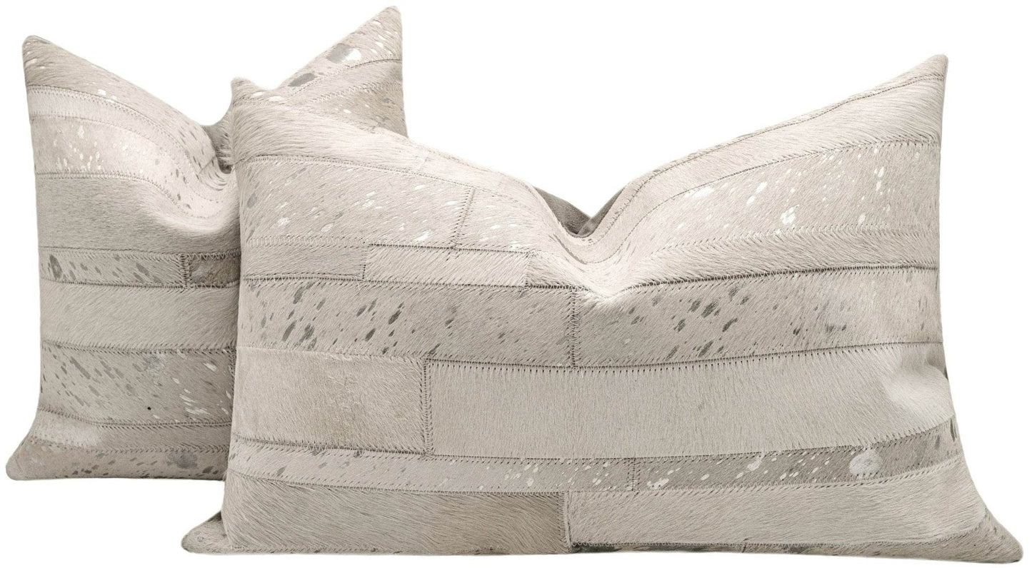 Canvello Genuine Cowhide Leather Decorative Throw Pillows - Handmade Patchwork Boho Accent Pillows For Sofa, Couch, Bed, Chair - Western Southwestern Farmhouse Pillow Covers With Feather Down Insert Included - Loft&Timber