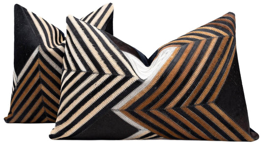 Canvello Genuine Cowhide Leather Decorative Throw Pillows - Handmade Patchwork Boho Accent Pillows For Sofa, Couch, Bed, Chair - Western Southwestern Farmhouse Pillow Covers With Feather Down Insert Included) - Loft&Timber