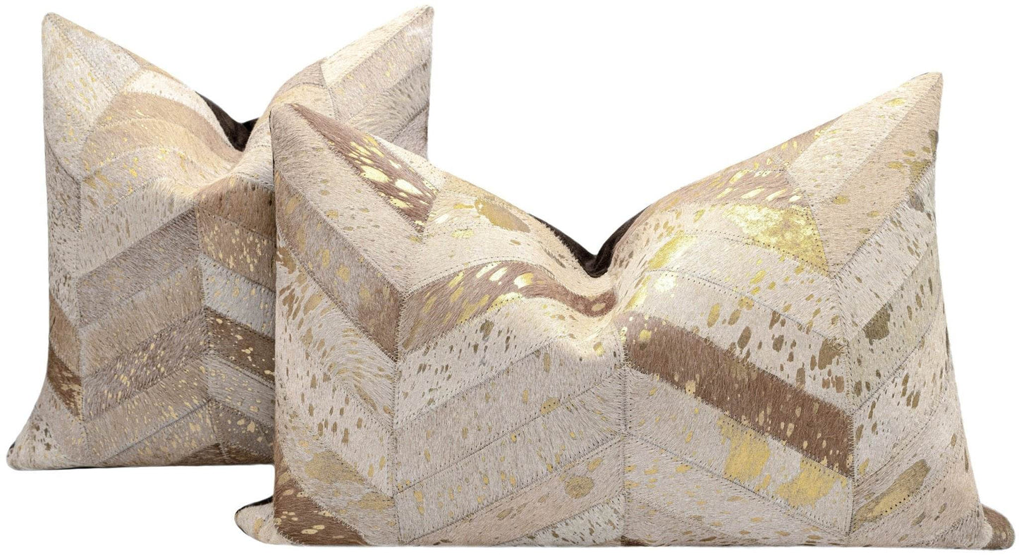 Canvello Genuine Cowhide Leather Decorative Throw Pillows - Handmade Patchwork Boho Accent Pillows For Sofa, Couch, Bed, Chair - Western Southwestern Farmhouse Pillow Covers With Feather Down Insert Included) - Loft&Timber