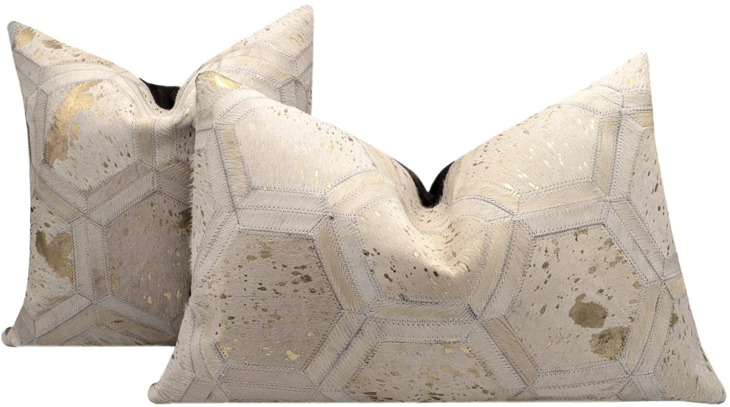 Canvello Genuine Cowhide Leather Decorative Throw Pillows - Handmade Patchwork Boho Accent Pillows For Sofa, Couch, Bed, Chair - Western Southwestern Farmhouse Pillow Covers With Feather Down Insert Included) - Loft&Timber