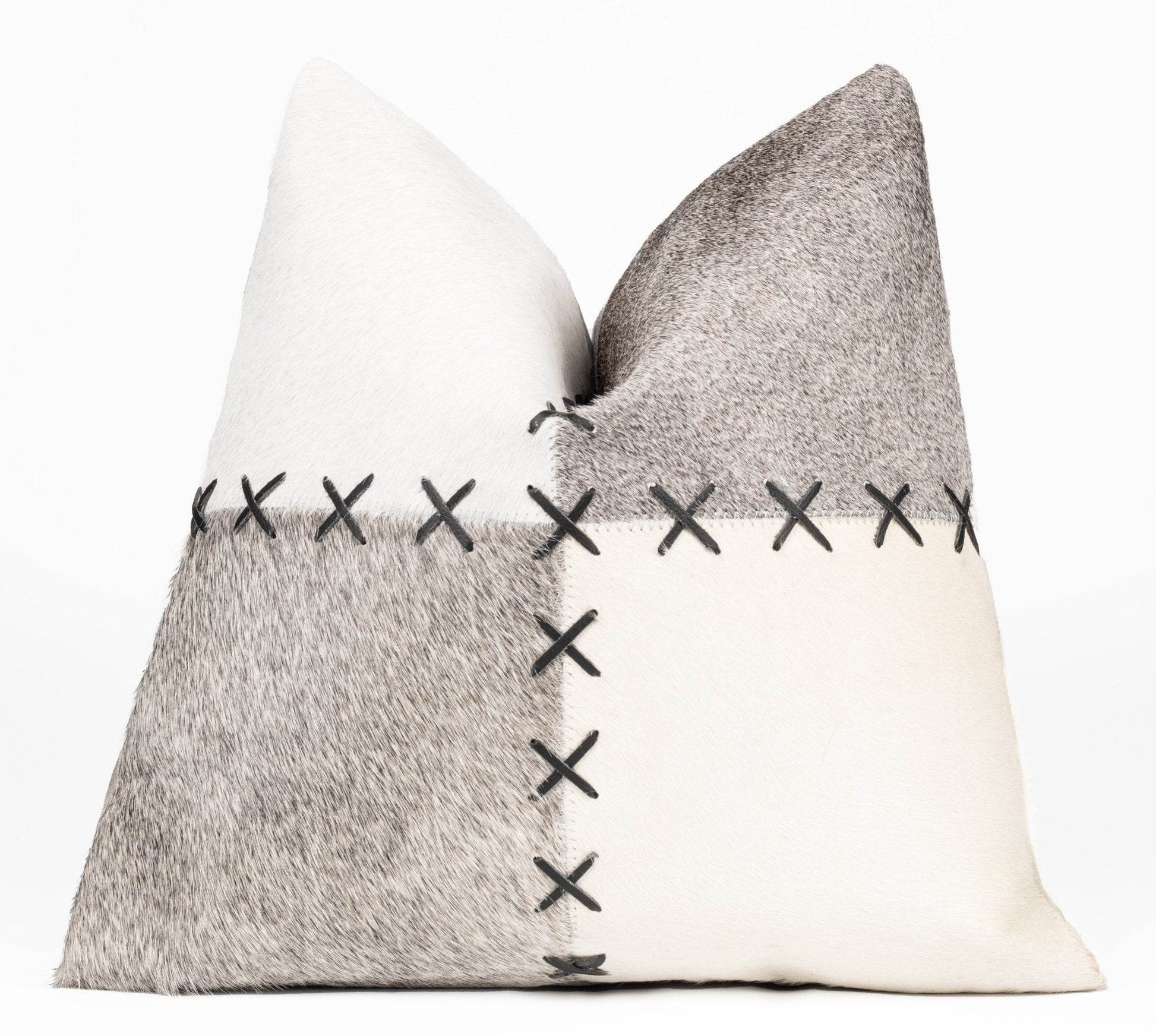 Canvello Genuine Cowhide Leather Decorative Throw Pillows - Handmade Patchwork Boho Accent Pillows For Sofa, Couch, Bed, Chair - Western Southwestern Farmhouse Pillow Covers With Feather Down Insert Included - Loft&Timber