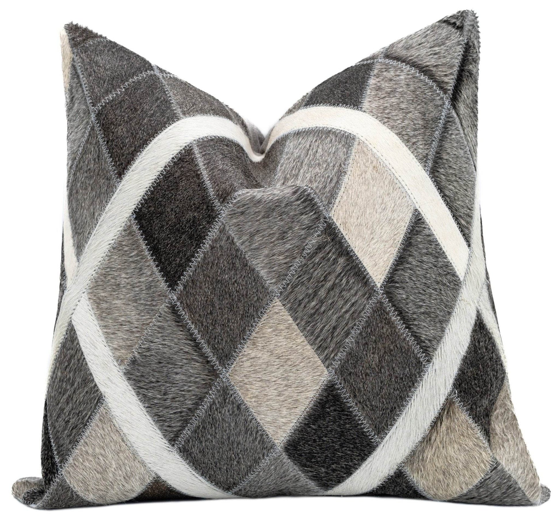 Canvello Genuine Cowhide Leather Decorative Throw Pillows - Handmade Patchwork Boho Accent Pillows For Sofa, Couch, Bed, Chair - Western Southwestern Farmhouse Pillow Covers With Feather Down Insert Included) - Loft&Timber