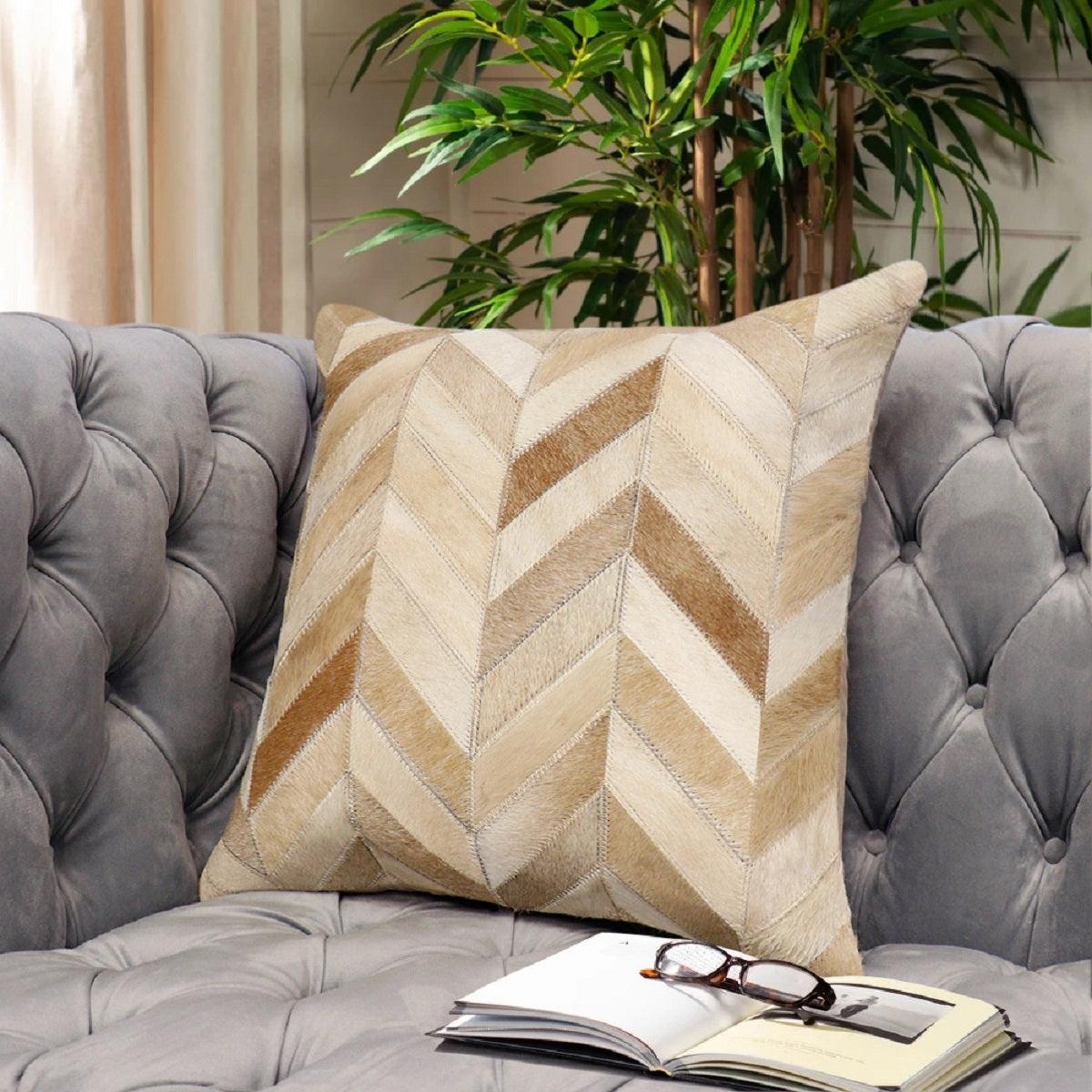 Canvello Safari Chevron L. Brown Cowhide 17" Decorative Throw Pillow - Loft&Timber