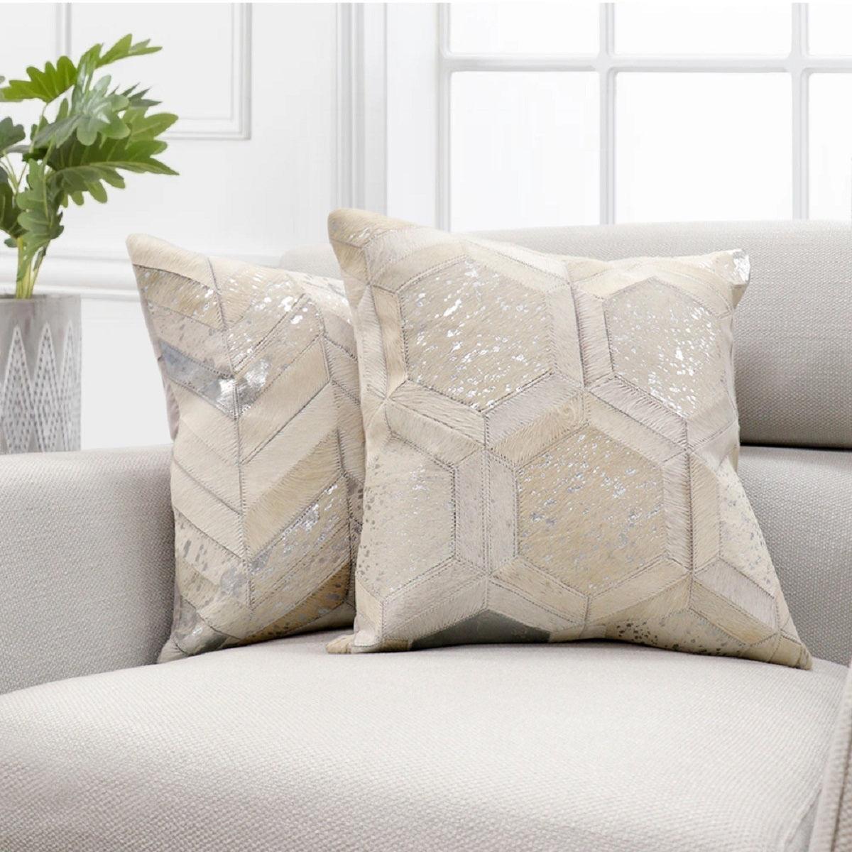 Canvello Safari Chevron Silver Cowhide 17" Decorative Throw Pillow - Loft&Timber