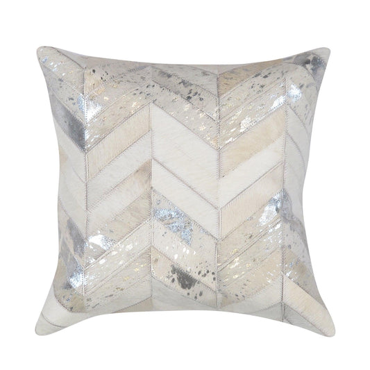 Canvello Safari Chevron Silver Cowhide 17" Decorative Throw Pillow - Loft&Timber