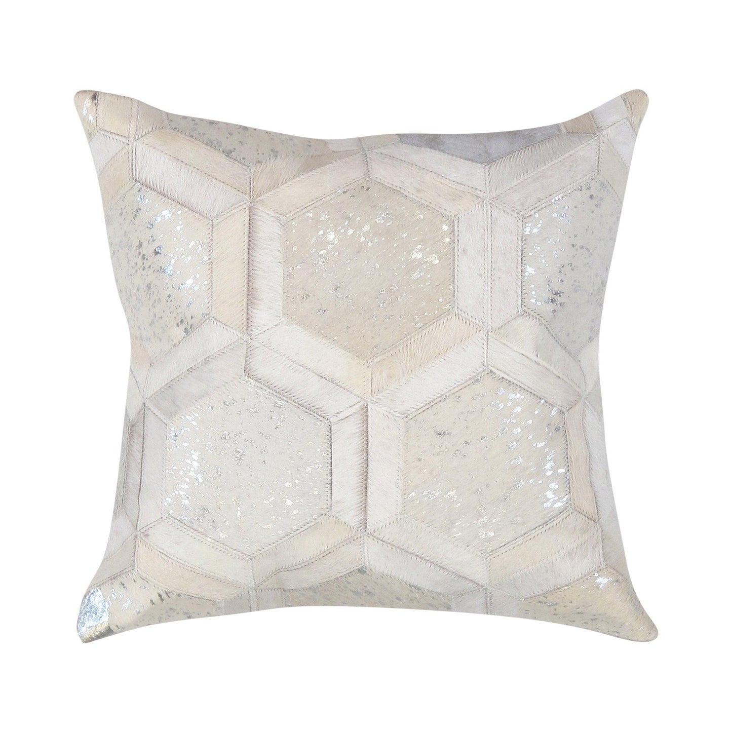 Canvello Safari Geometric Silver Cowhide 17" Decorative Throw Pillow - Loft&Timber