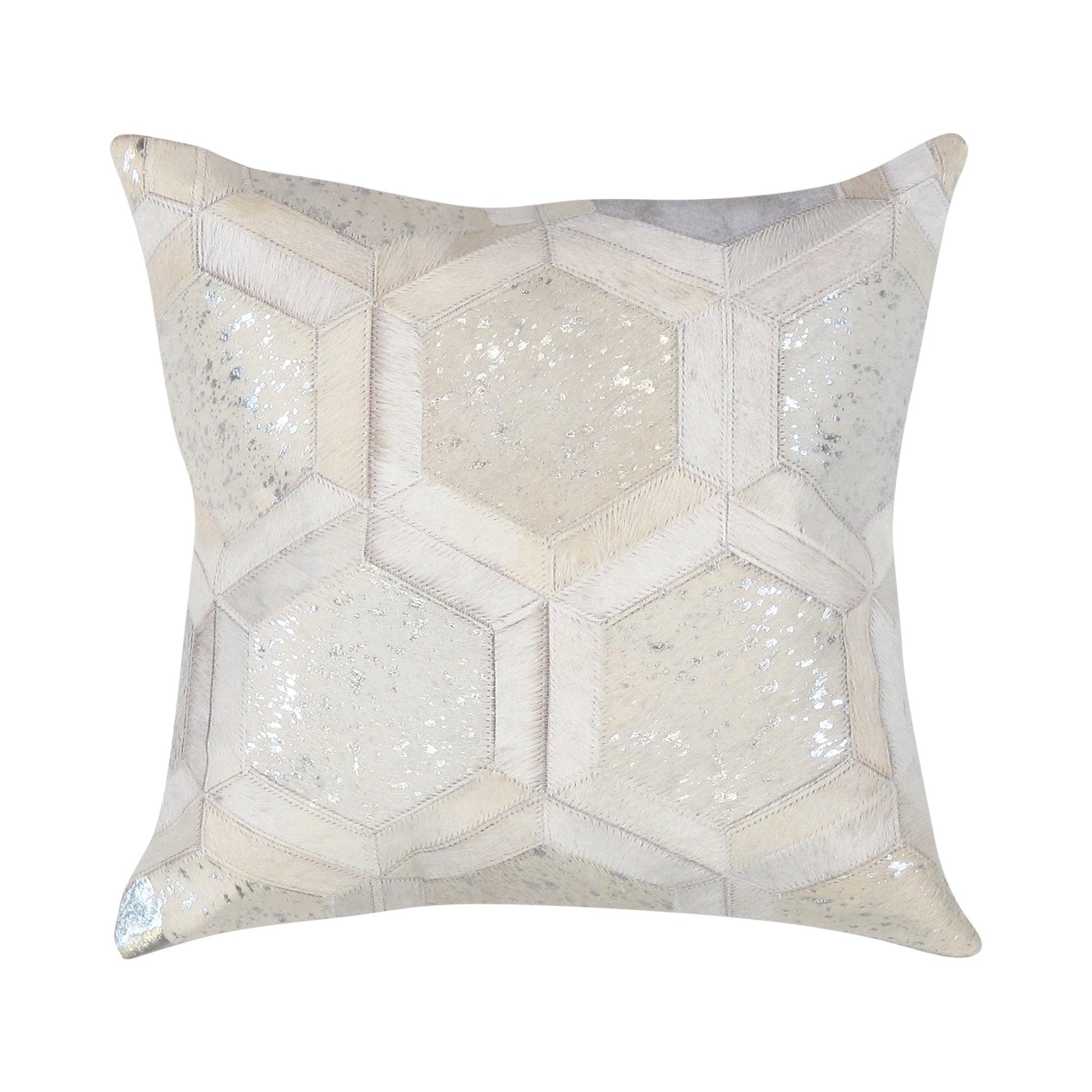 Canvello Safari Geometric Silver Cowhide 17" Decorative Throw Pillow - Loft&Timber