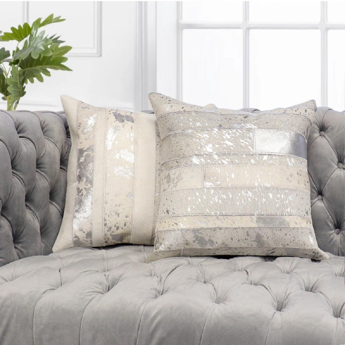 Canvello Safari Striped Silver Cowhide 17" Decorative Throw Pillow - Loft&Timber