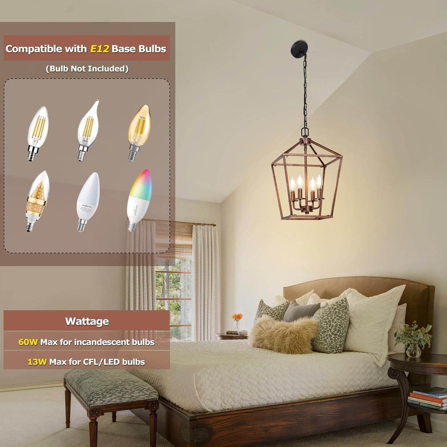 Chandelier for Dining Room, 4-Light Rustic Chandelier Fixtures, Vintage Ceiling Light with Adjustable Height, Antique Bronze Geometric Hanging Light for Bedroom, Foyer, Kitchen, Living Room, Entryway - Loft&Timber