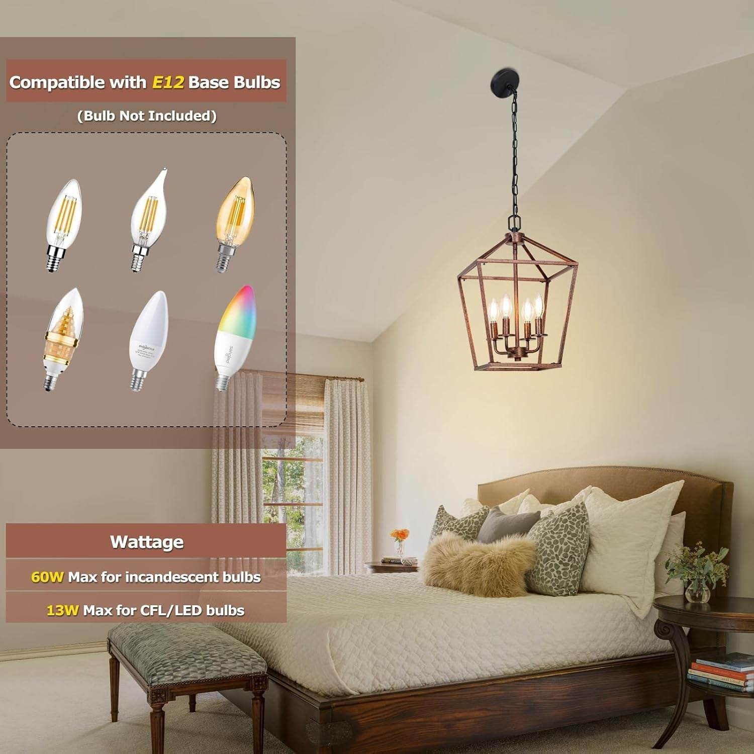 Chandelier for Dining Room, 4-Light Rustic Chandelier Fixtures, Vintage Ceiling Light with Adjustable Height, Antique Bronze Geometric Hanging Light for Bedroom, Foyer, Kitchen, Living Room, Entryway - Loft&Timber