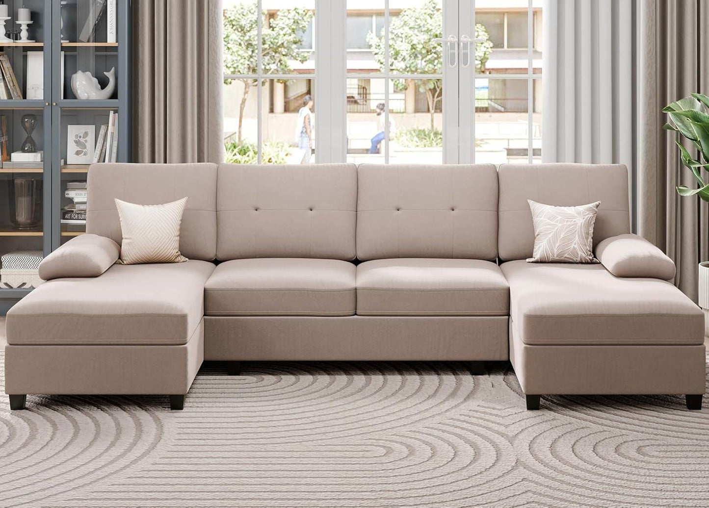 Sectional Sofa Couches for Living Room, U Shaped Sofa Living Room Furniture Sets, 4 Seat U Shaped Sofa Sectional Couch with Chaise, Dark Beige - Loft&Timber