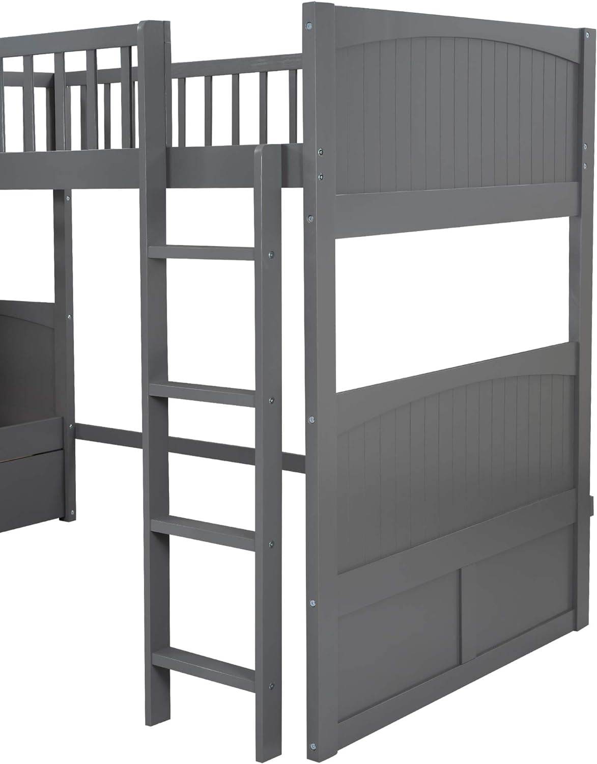 Triple Bunk Bed for Kids L Shaped Bunk Bed Solid Wood Twin over Twin over Twin Bed with 2 Drawers and 2 Ladders, No Box Spring Needed, Gray - Loft&Timber