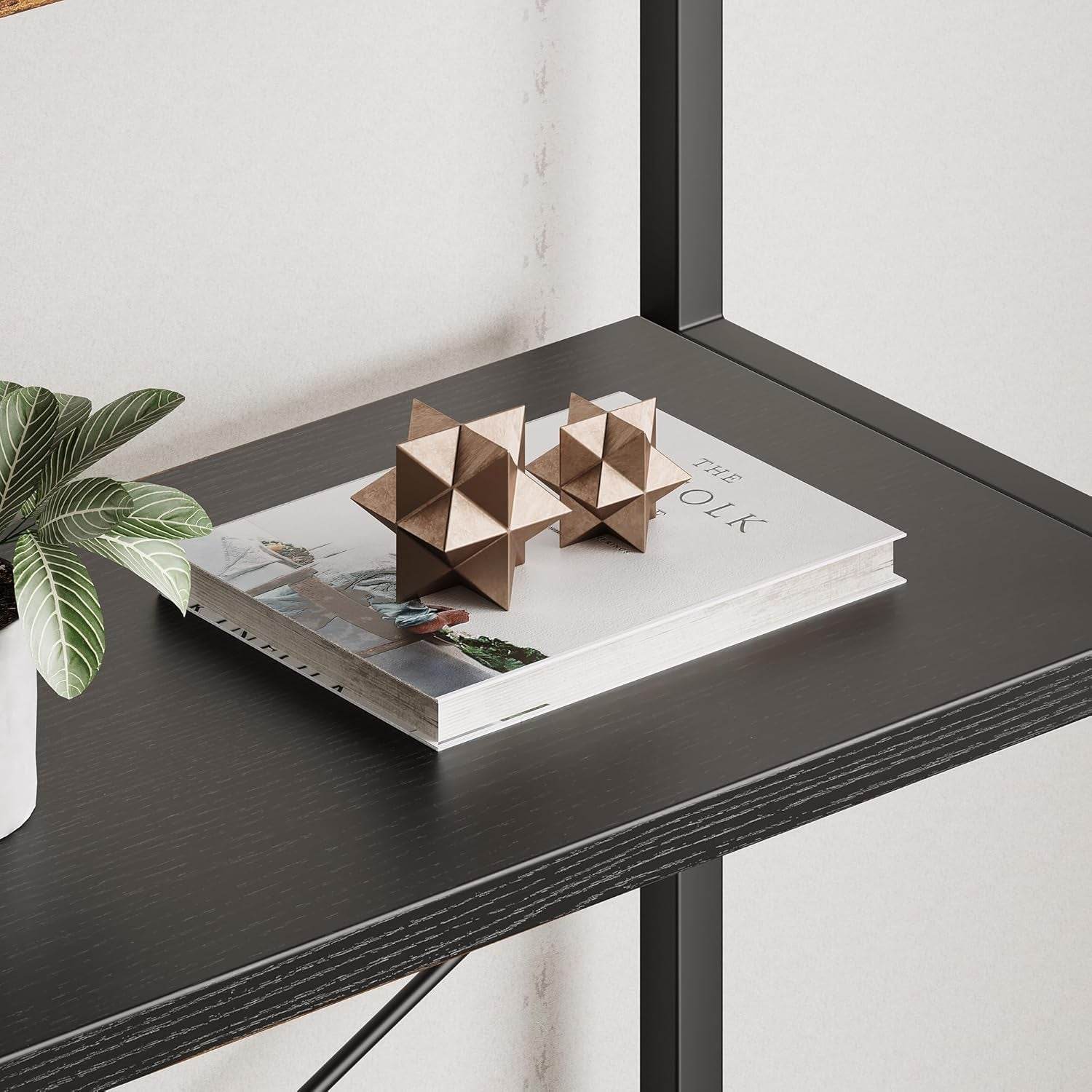 Tall Black Arched Bookcase with 5 Open Shelves - Loft&Timber