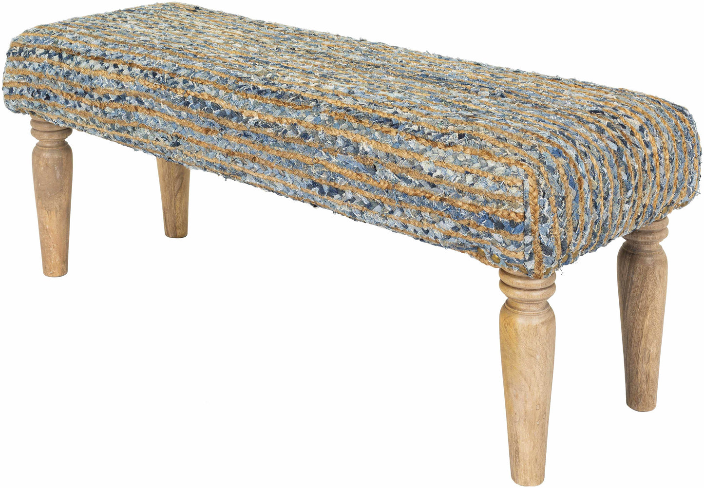 Barongis Blue&Naturak Jute Wood Legs Bench - Loft&Timber