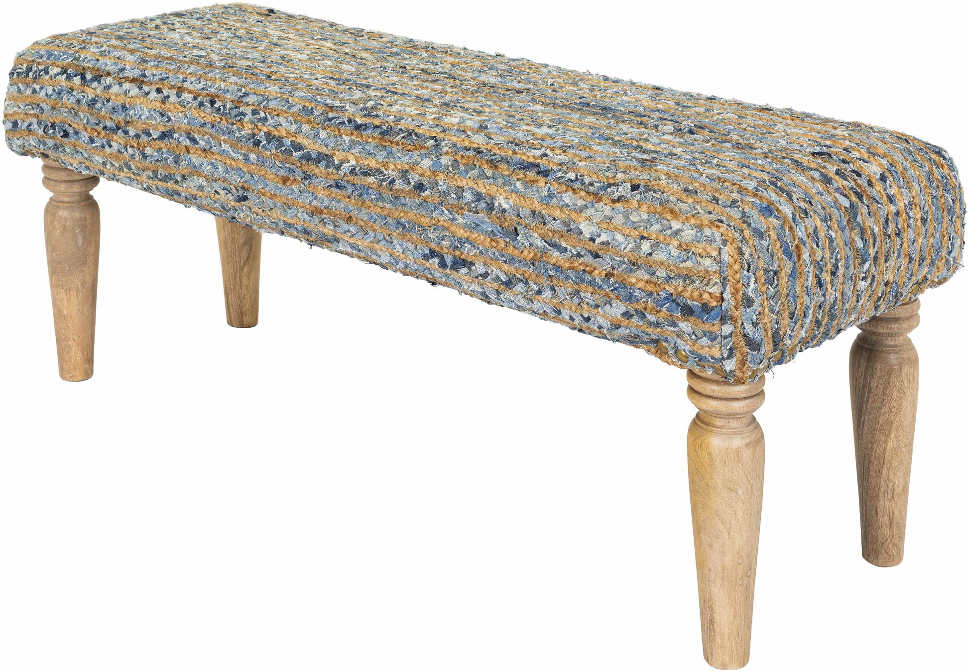 Barongis Blue&Naturak Jute Wood Legs Bench - Loft&Timber