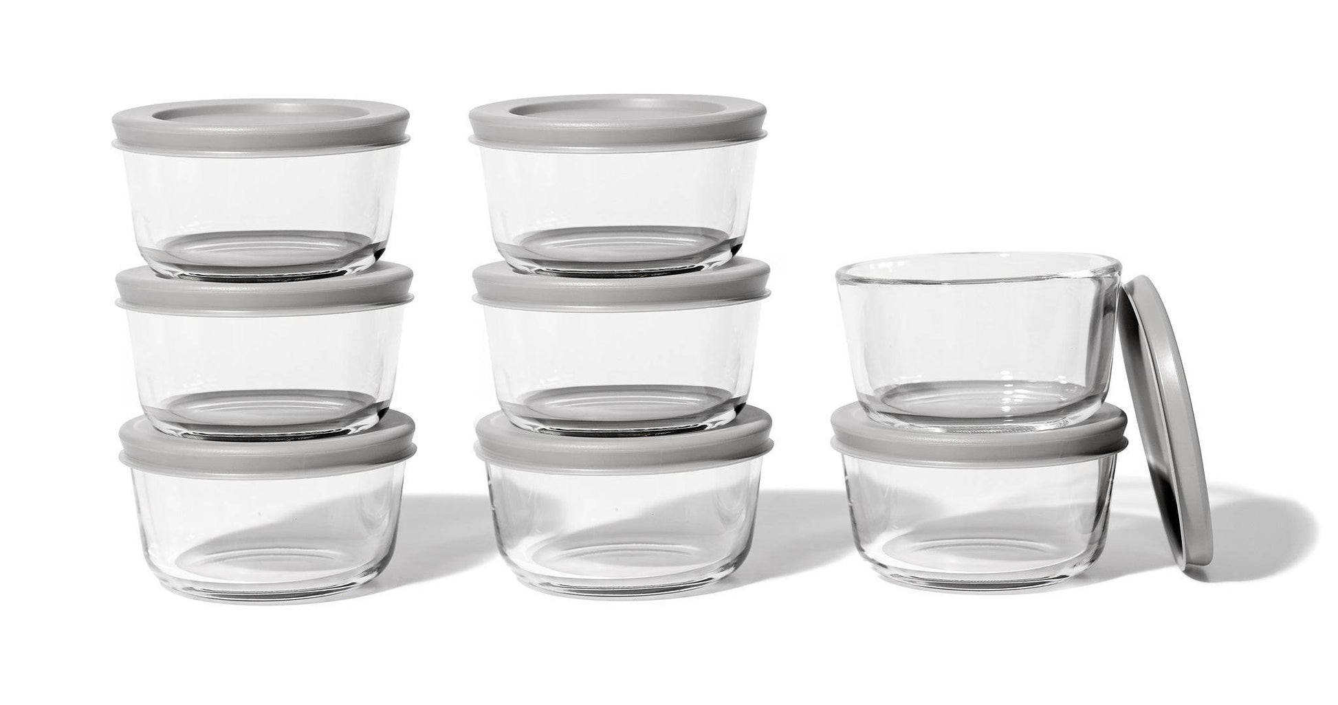 Glass Food Storage Containers - 16 Piece 7oz Set (8 Containers + 8 Lids), Grey - Loft&Timber