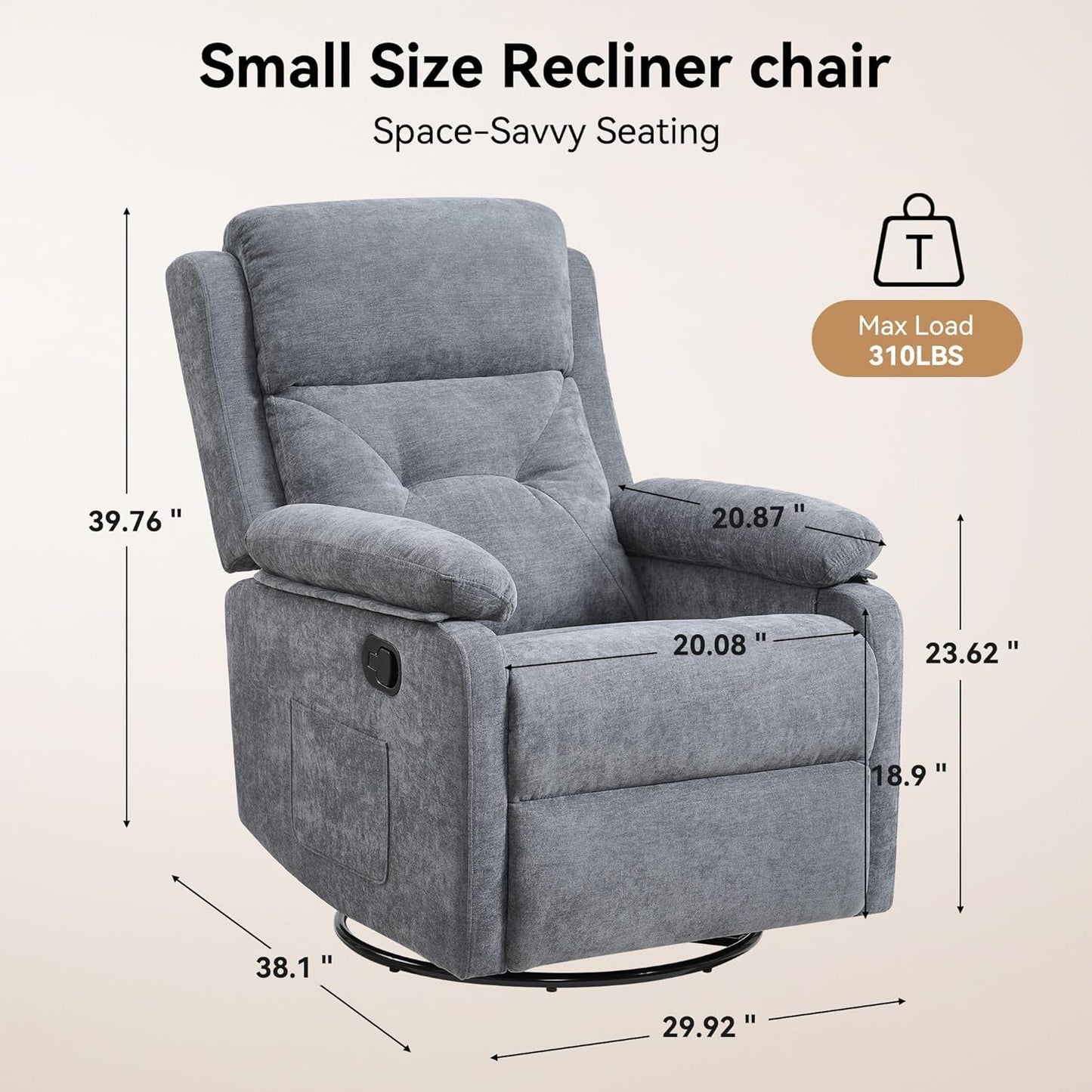 Grey Swivel Rocker Recliner Chair With Adjustable Backrest-1