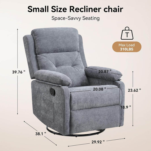 Grey Swivel Rocker Recliner Chair With Adjustable Backrest - Loft&Timber