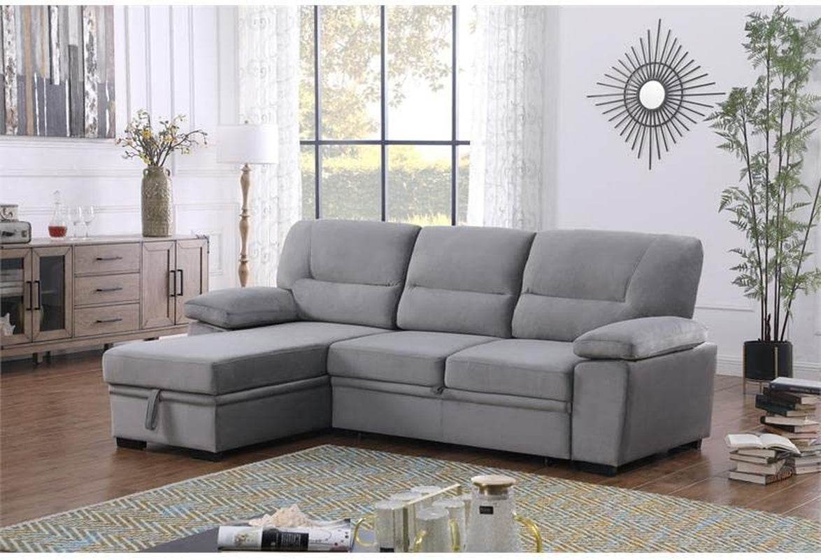 Gray Velvet Reversible Sleeper Sectional Sofa - Loft&Timber