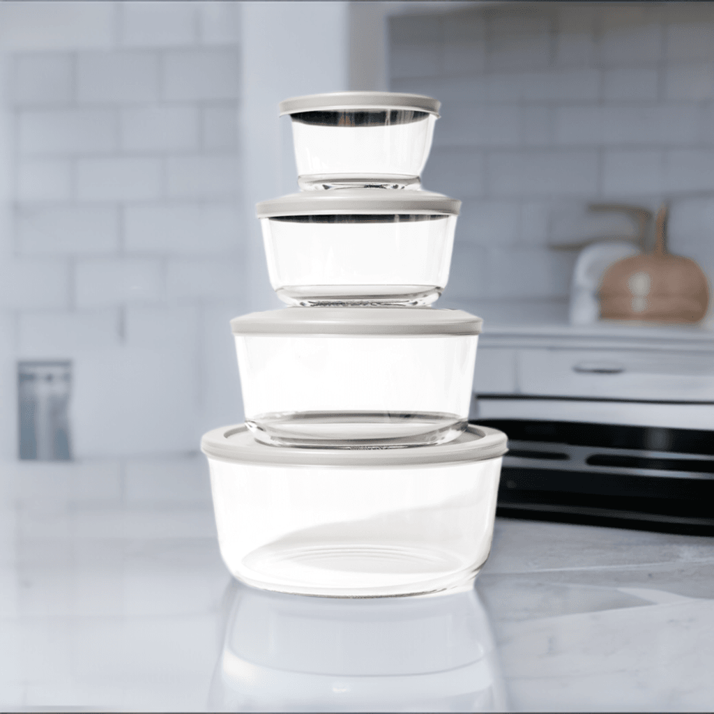 Glass Food Storage Containers - 16 Piece (8 Containers + 8 Lids) Round Nesting Space-Saving Set - Loft&Timber