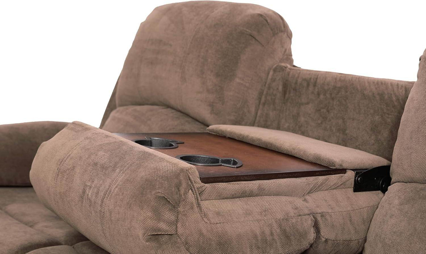 3 Seater Reclining Sofa Couch Living Room Furniture Fabric Manual Recliner Sofa Modern Corduroy Reclining Sofa with Cup Holders & Drop-Down Table for Home/Office (Chocolate, 3 Seater Sofa) - Loft&Timber