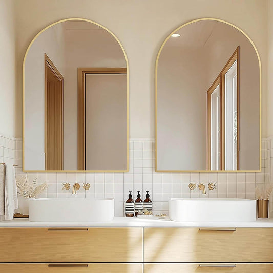 Gold Arched Wall Mirror: Bathroom, Vanity, Living Room - Loft&Timber