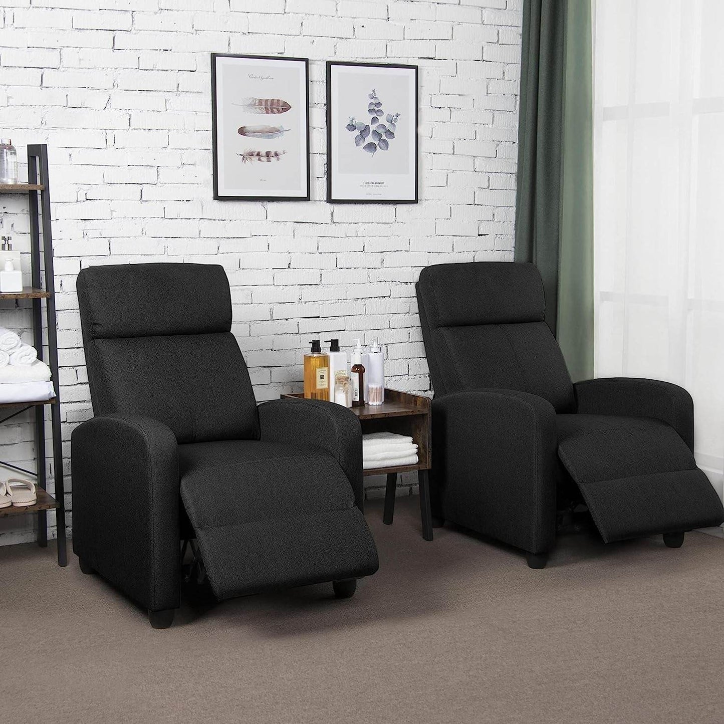 Fabric Push Back Recliner Chair, Pocket Spring, Matte Black - Loft&Timber