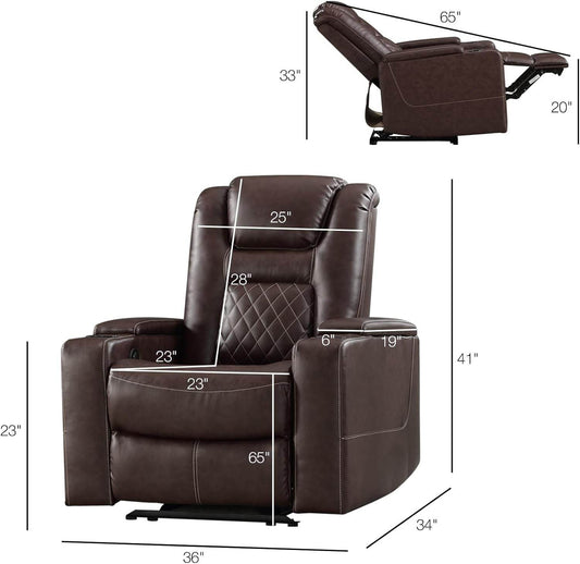 Electric Power Recliner Chair (Red Brown) - Loft&Timber