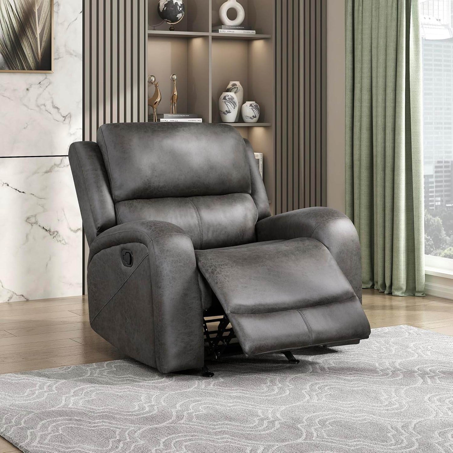 Rocker Recliner Chair, Reclining Rocking Chair, Home Theater Reclining Seat, Manual Recliner Seat for Living Room, Nursery, Bedroom, Office, Apartment, Grey - Loft&Timber