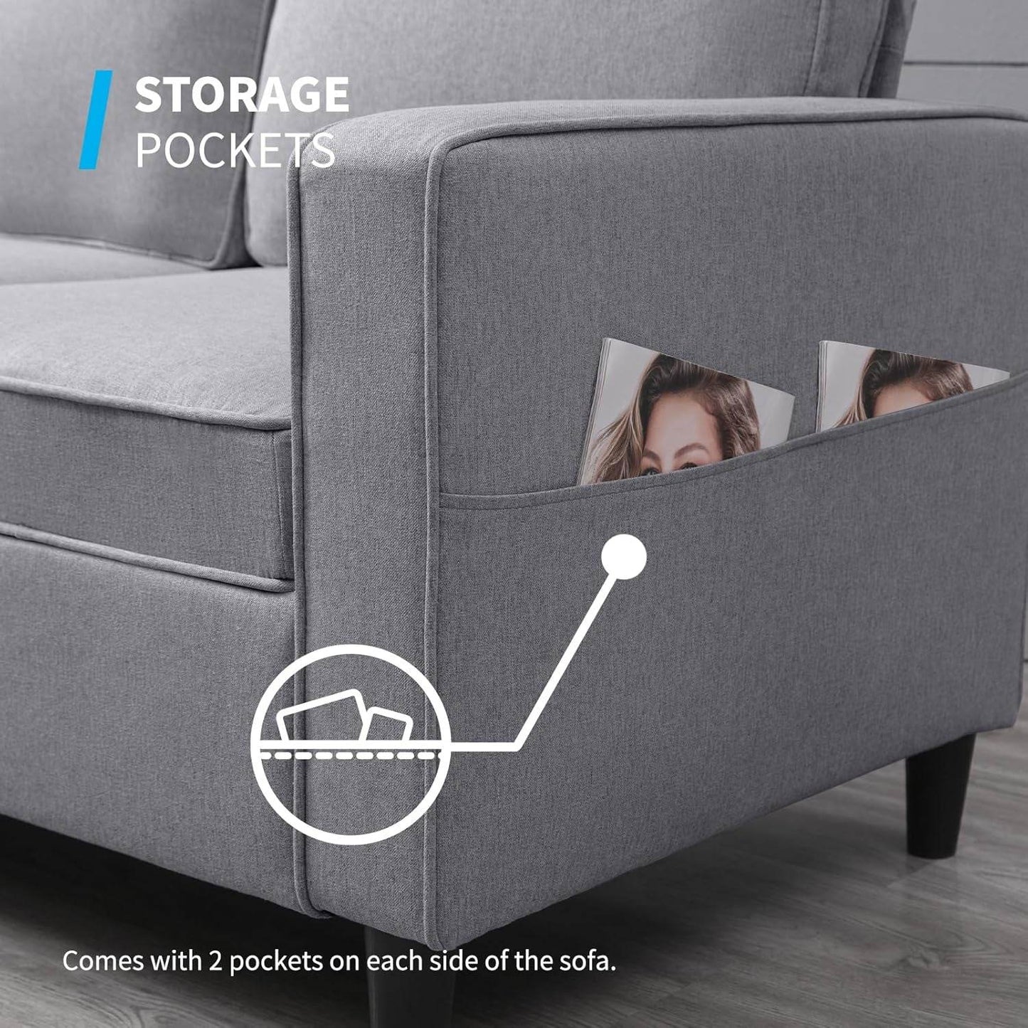 Convertible Sofa Set | Linen Upholstered Sectional Sofa with Storage Ottoman - Loft&Timber