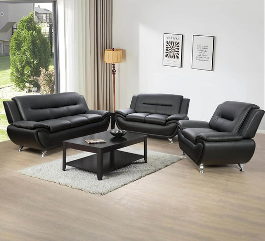 3 Piece Living Room Couch Set, Faux Leather Sofa Set, Modern Sofa Couch Set Living Room Furniture (Sofa+Loveseat+Chair, Black) - Loft&Timber