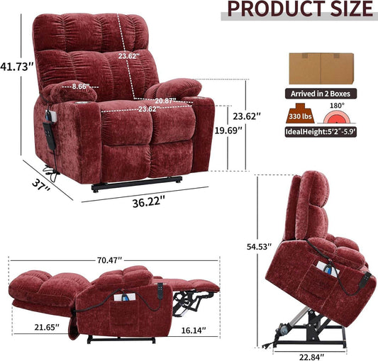 180 Degree Flat Sleeping Electric Dual OKIN Motor Lift Recliner Chair Red - Loft&Timber